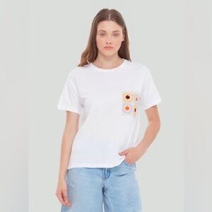 NWT Dex White Tee with Floral Pocket Design